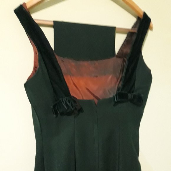 Vintage Green Prom Dress Formal Gown with Scarf - Picture 6 of 7